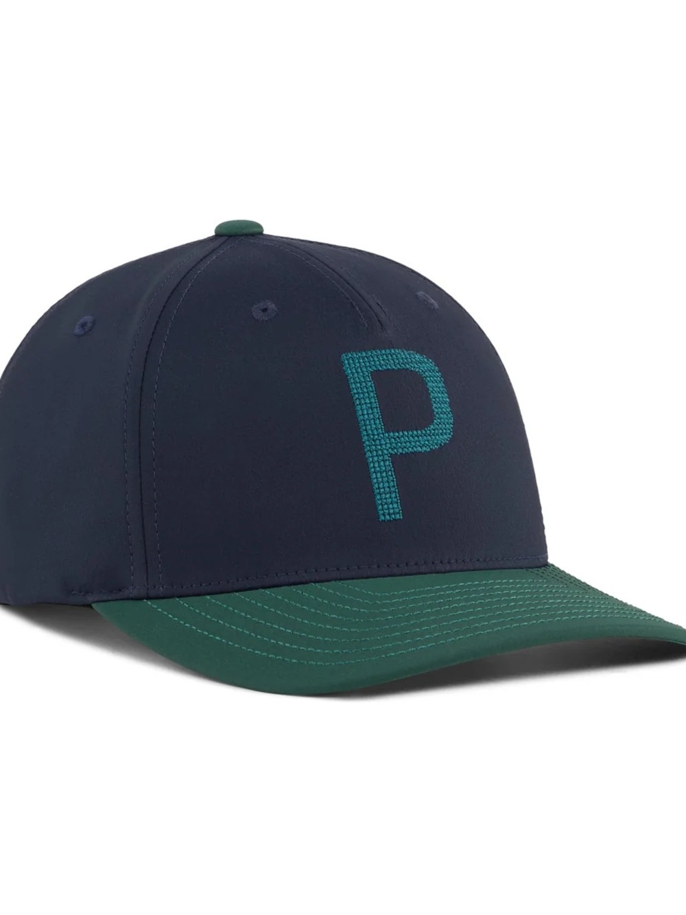 Puma Navy Cap with Green Brim and Teal 'P' Embroidery